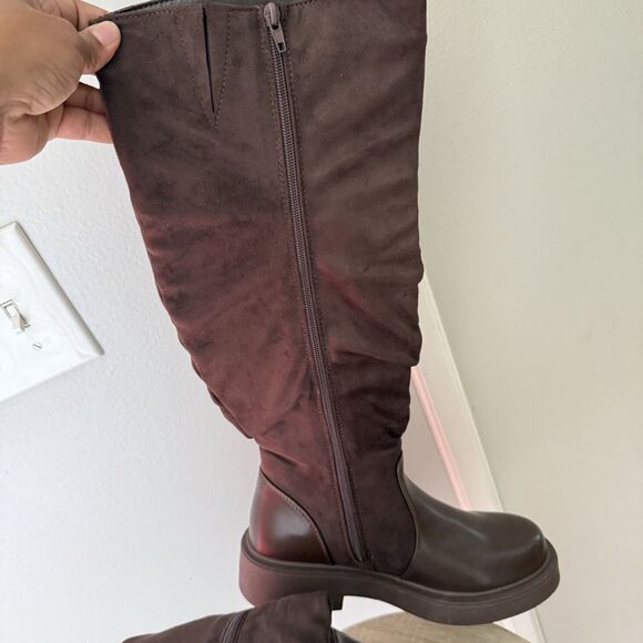 Women's Fashion Thick Heel Riding Boots Brown Side Zipper Durable Elegant 7.5 - Picture 10 of 13